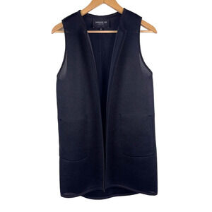 Lafayette 148 Black Collarless Longline Open Front Vest Cardigan Women's P XS